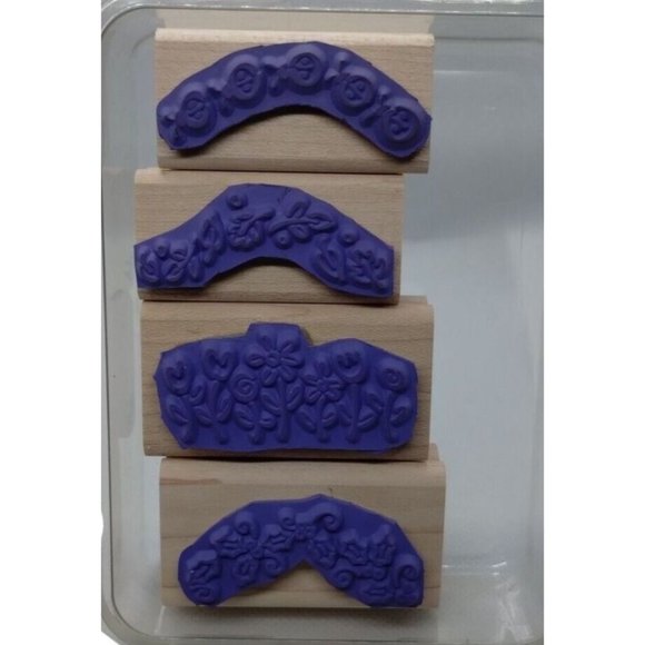 Stampin Up All Itty Bitty Borders 4 Piece Rubber Stamp Kit Mounted Floral Leaves - Picture 3 of 4